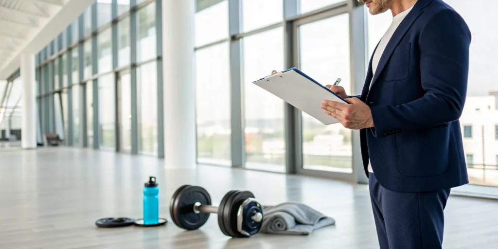 Man reviewing a checklist before getting a gym membership.