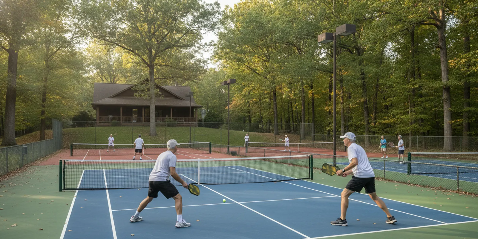Players practicing racquet sports cross-training on a court at The Wembley Club